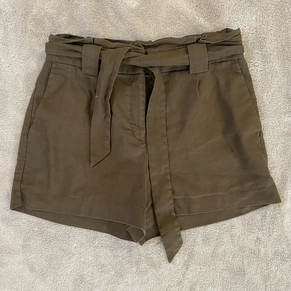 Express High Waisted Olive Green Shorts with Tie Belt